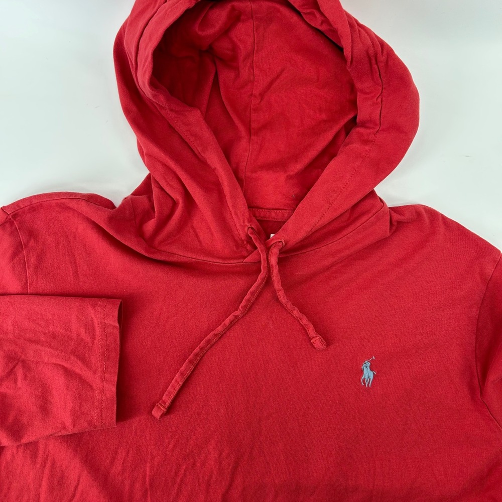 Polo Ralph Lauren Hooded T-Shirt Mens Large Red Cotton Long Sleeve Pony Logo